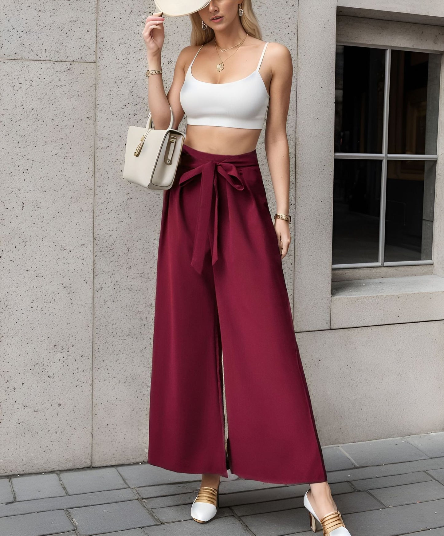 Pantalons larges taille haute pour femmes avec ceinture à nouer Chic und Stil