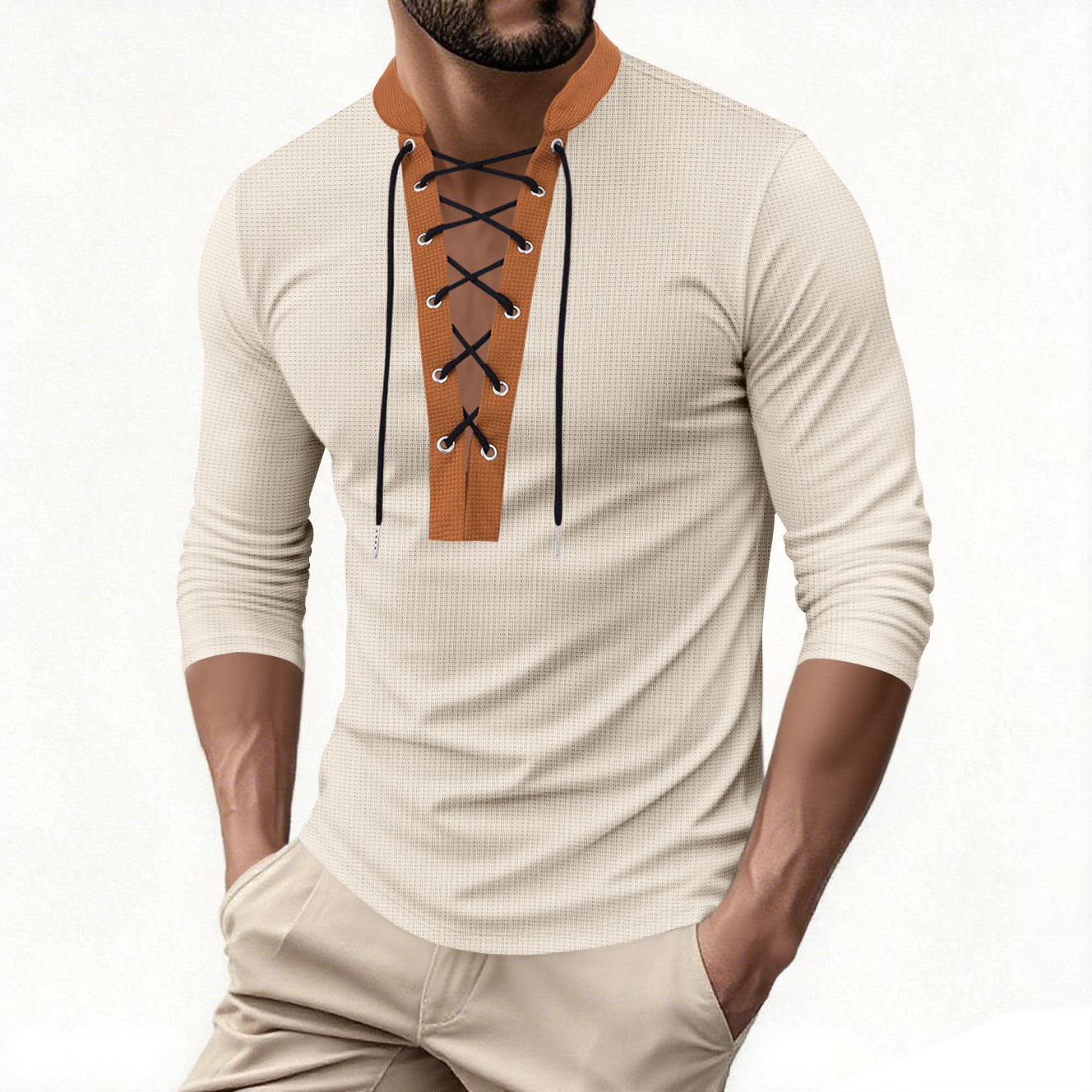 Chemise à manches longues pour hommes avec un design de lacets moderne Chic und Stil
