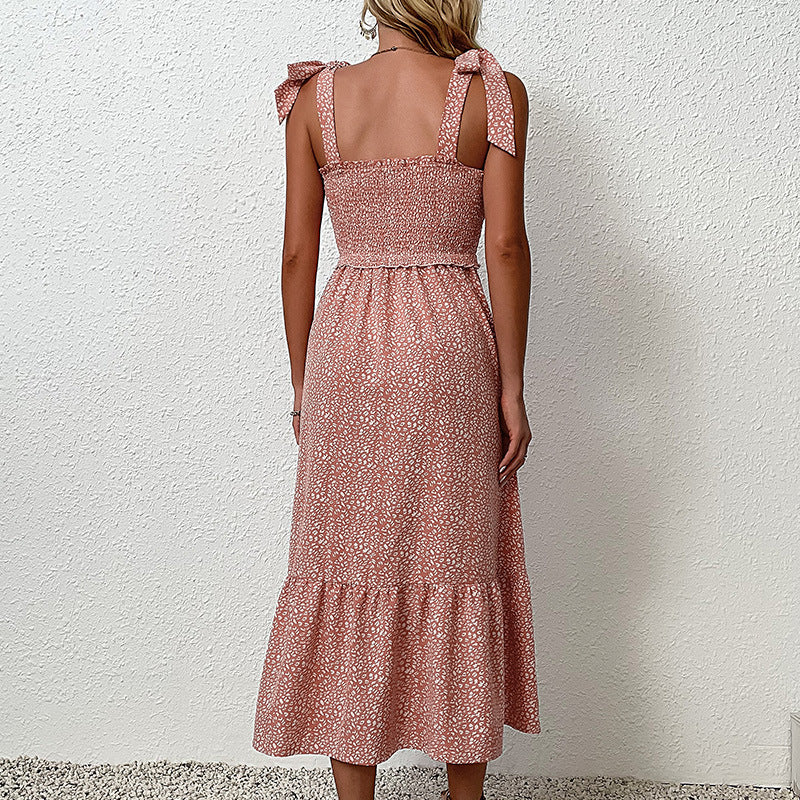 Femme Détails Volants Robe Maxi Florale d'Été avec Effet Bouton Chic und Stil