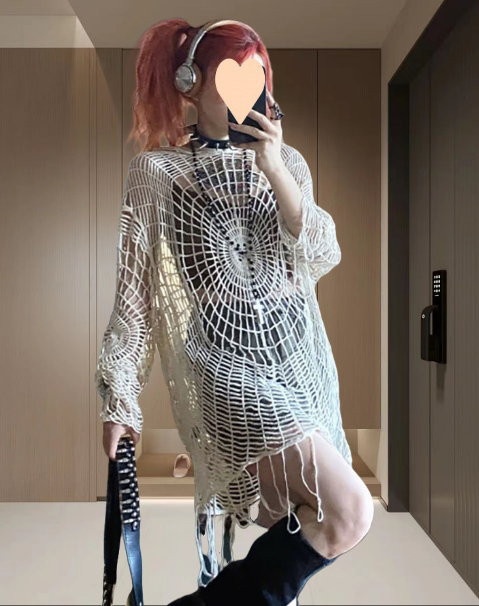 Dames crochet poncho avec mailles ouvertes Chic und Stil