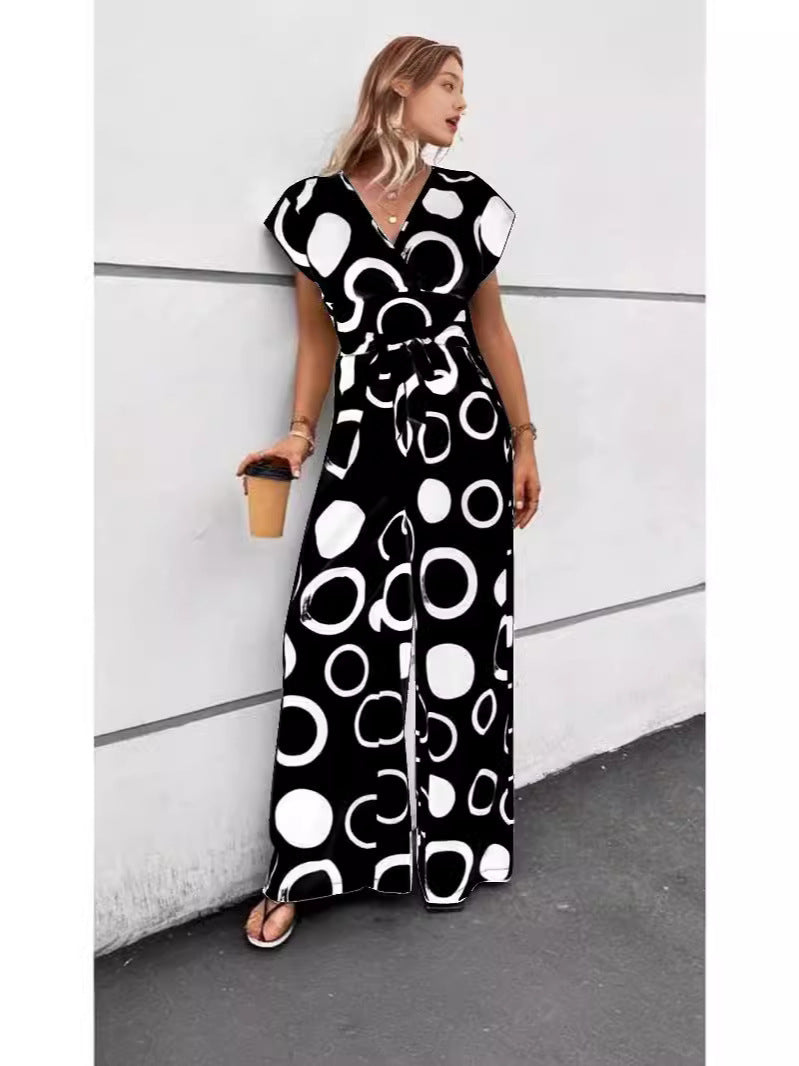 Pantalon ample tendance pour femmes avec ceinture à nouer et motif graphique Chic und Stil