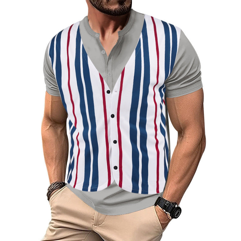 Chemise short pour homme avec un col en V innovant et une patte de boutonnage Chic und Stil