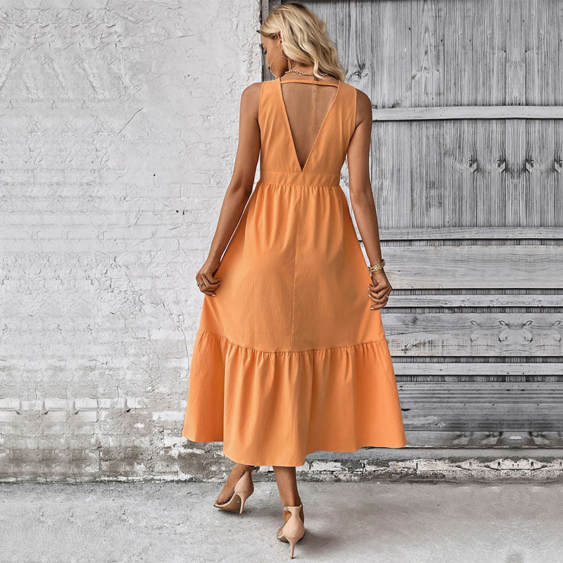 Robe Maxi à Boutons pour Femme avec Jupe Fluide Chic und Stil
