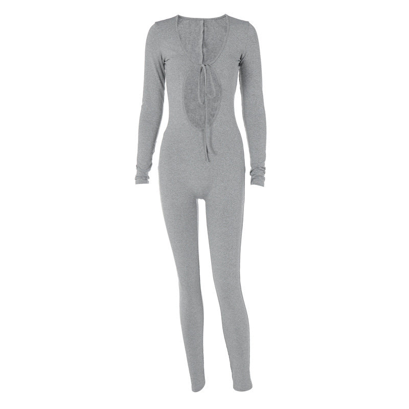 Combinaison longue à manches longues pour femmes, ajustée, avec décolleté en forme de cœur et détail lacé Chic und Stil