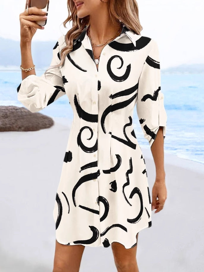 Dames Abstract Print Boutonnés Hemdkleid Chic und Stil