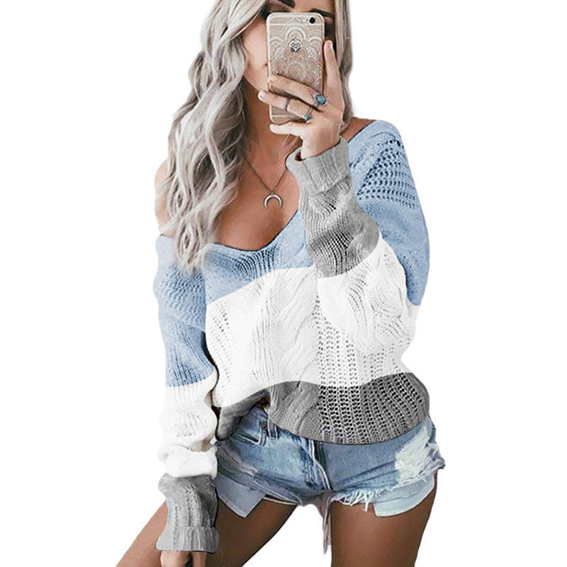 Pull en tricot à épaules dénudées pour femmes avec un dégradé de couleurs attrayant Chic und Stil