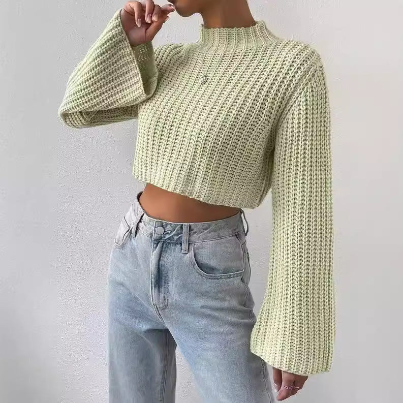 Pull crop décontracté pour femmes avec des manches larges et un design structuré Chic und Stil