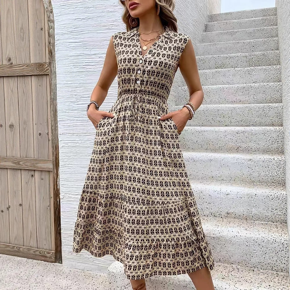Robe midi pour femmes avec détails de boutons et ceinture élastique Chic und Stil