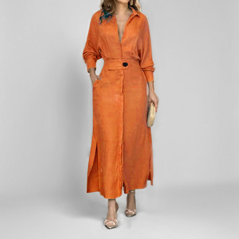 Robe chemise élégante pour femmes avec ceinture à la taille et fentes latérales Chic und Stil
