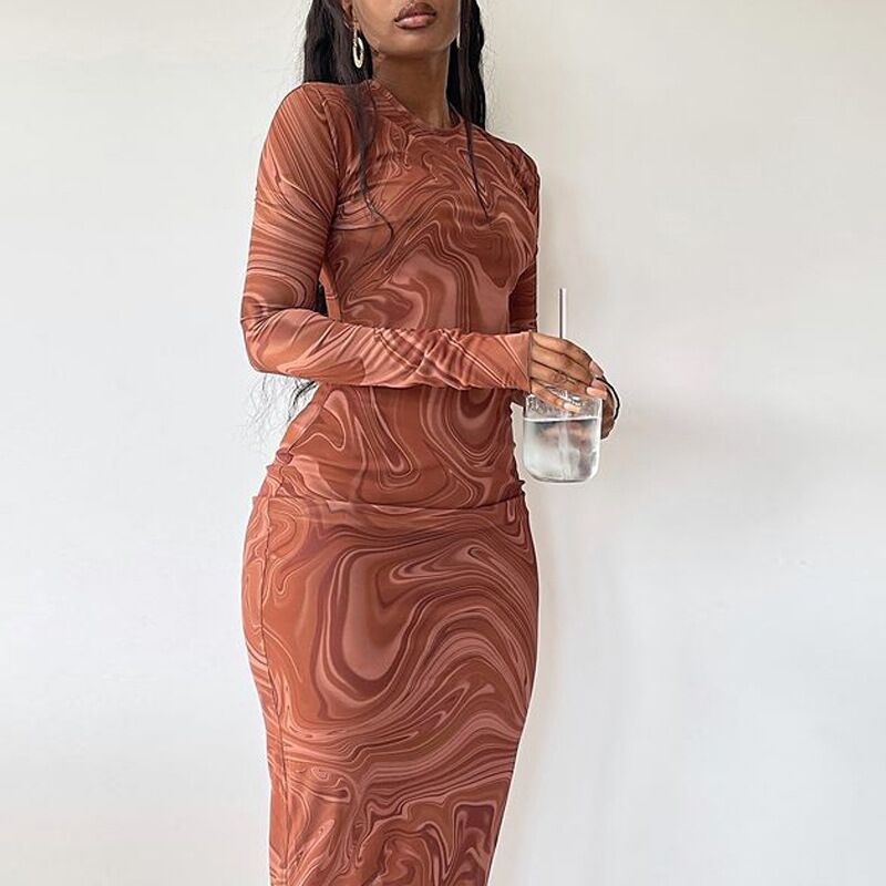 Robe midi à manches longues pour femmes avec motif abstrait Chic und Stil