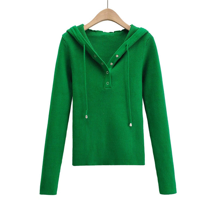 Pull en tricot décontracté pour femmes avec capuche et boutons Chic und Stil