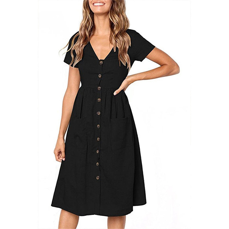 A-line button dress for ladies with pockets Chic and Style