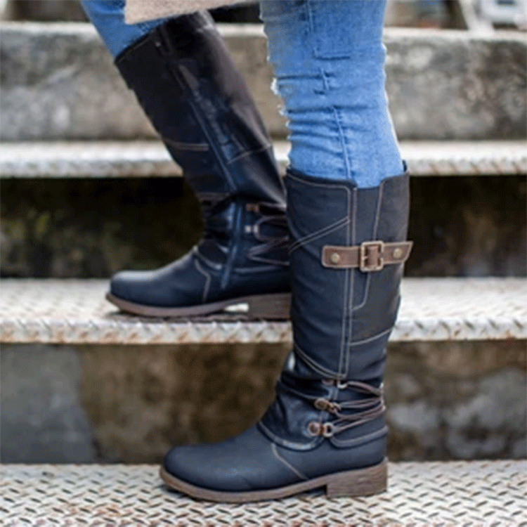 Bottes en cuir hautes pour femmes avec boucles décoratives et sangles élastiques Chic und Stil