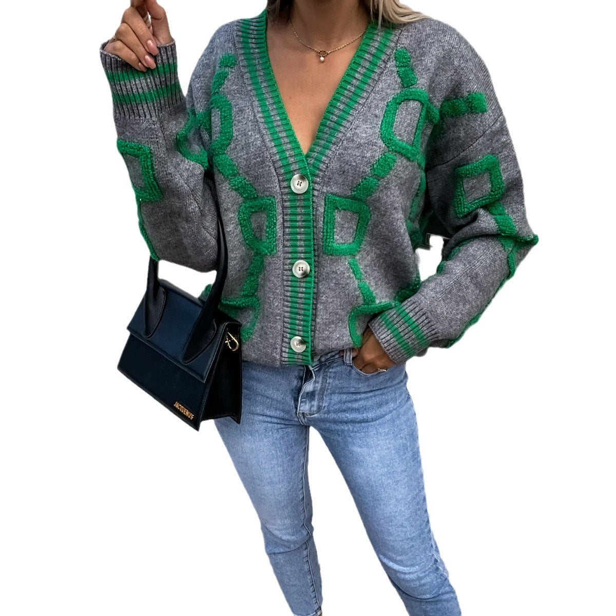 Cardigan en tricot décontracté pour femmes avec motif graphique Chic und Stil