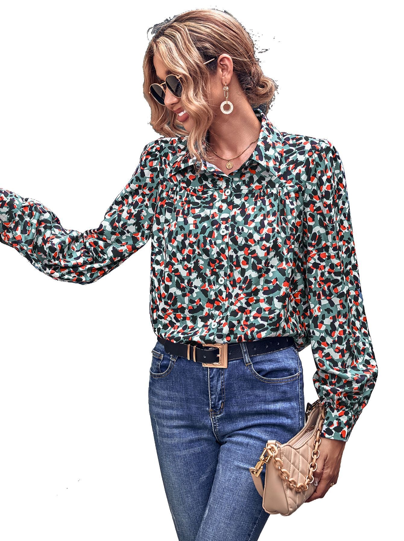 Blouse en popeline pour femmes avec motif coloré et manches bouffantes Chic und Stil