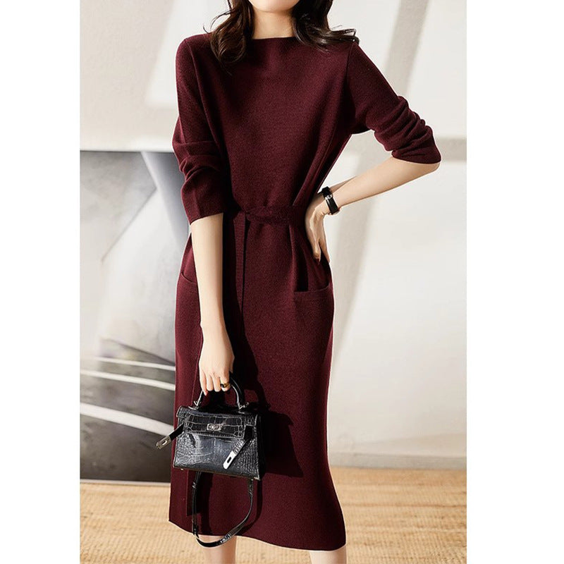 Robe midi en tricot élégante pour femme avec taille ceinturée Chic und Stil