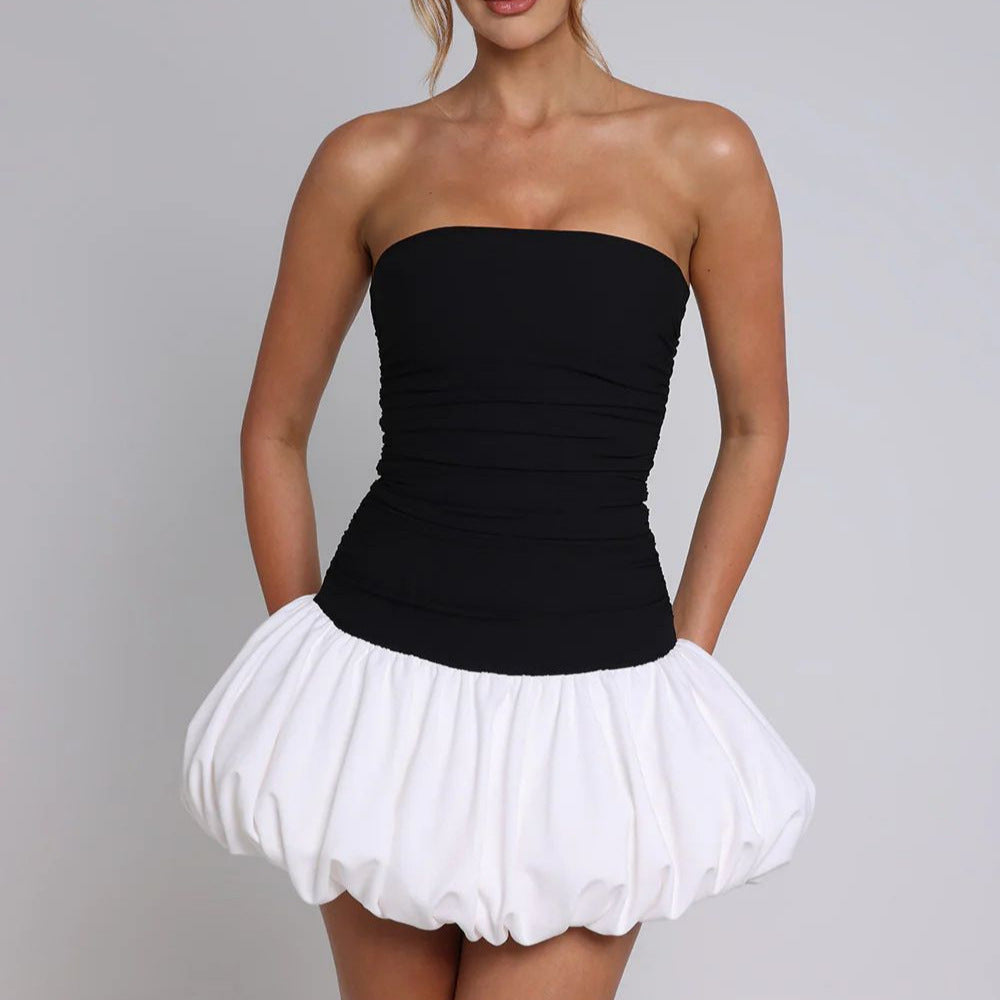 Robe mini femme avec volants et design sans bretelles Chic und Stil