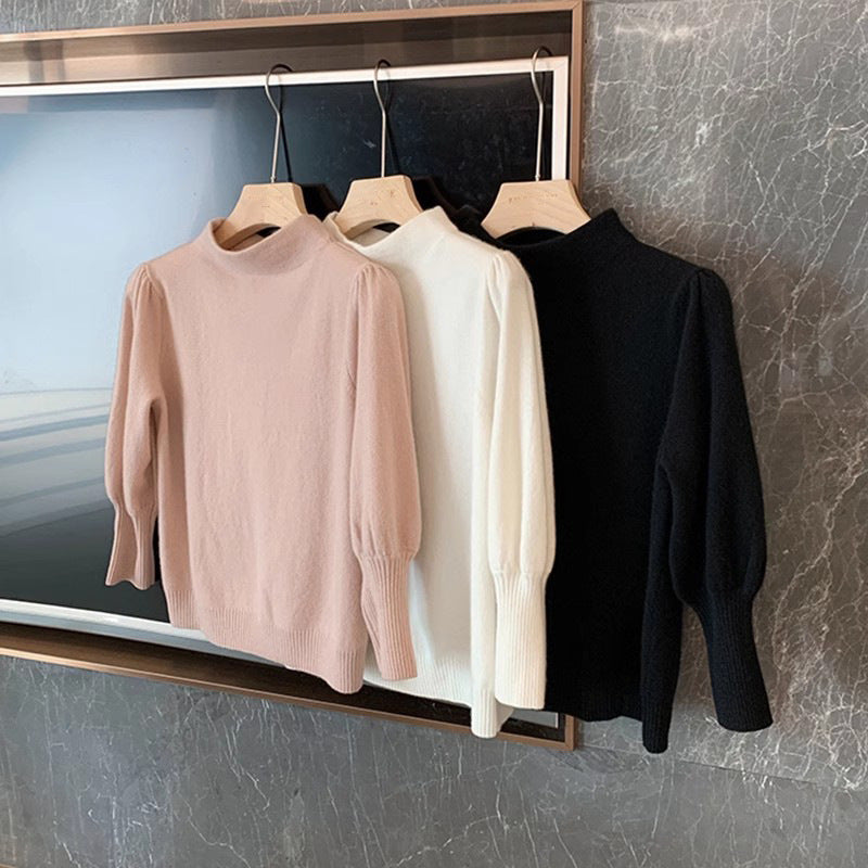 Pull à col haut à manches bouffantes élégant pour femmes Chic und Stil