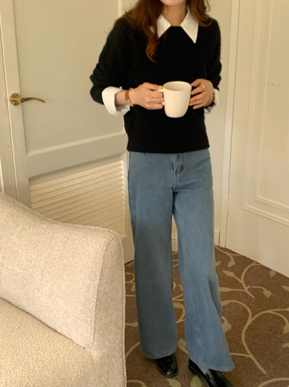 Pull décontracté pour dames avec encolure bleue et col moderne Chic und Stil
