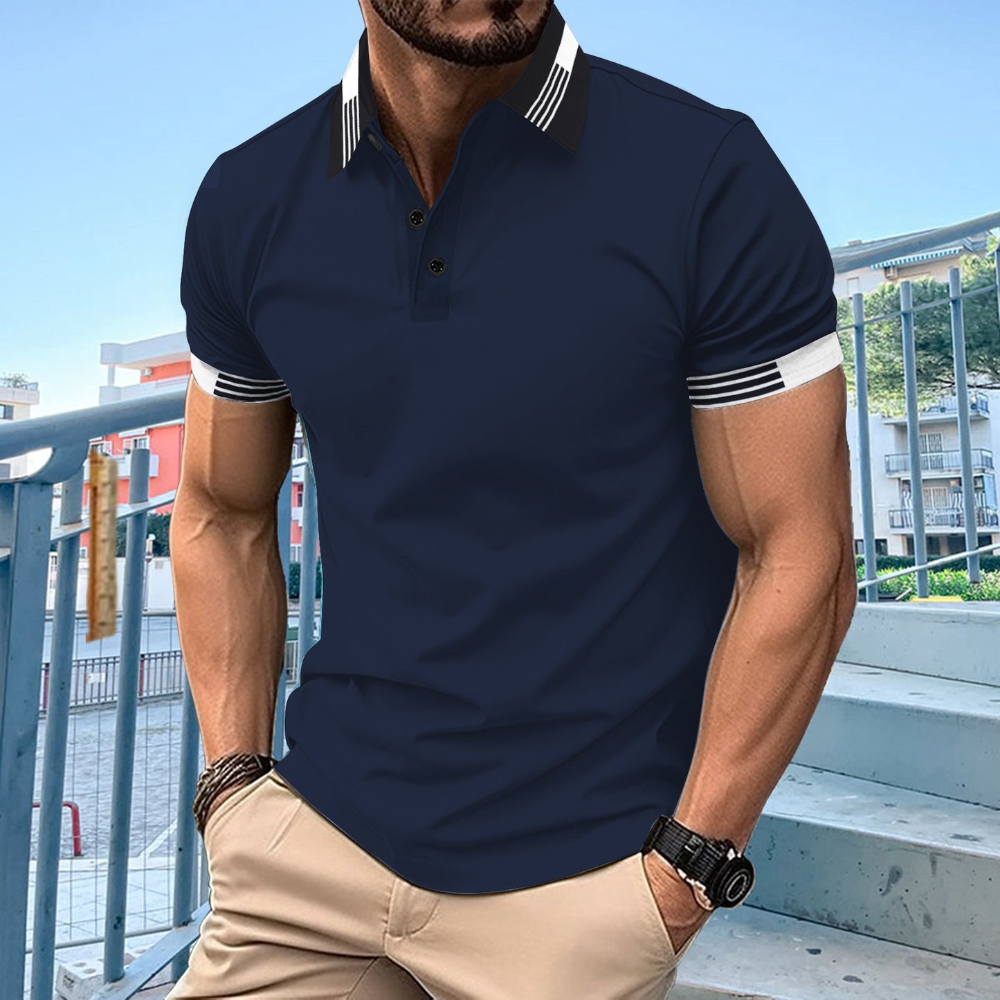 Polo à manches courtes élégant pour hommes avec passepoil contrasté Chic und Stil