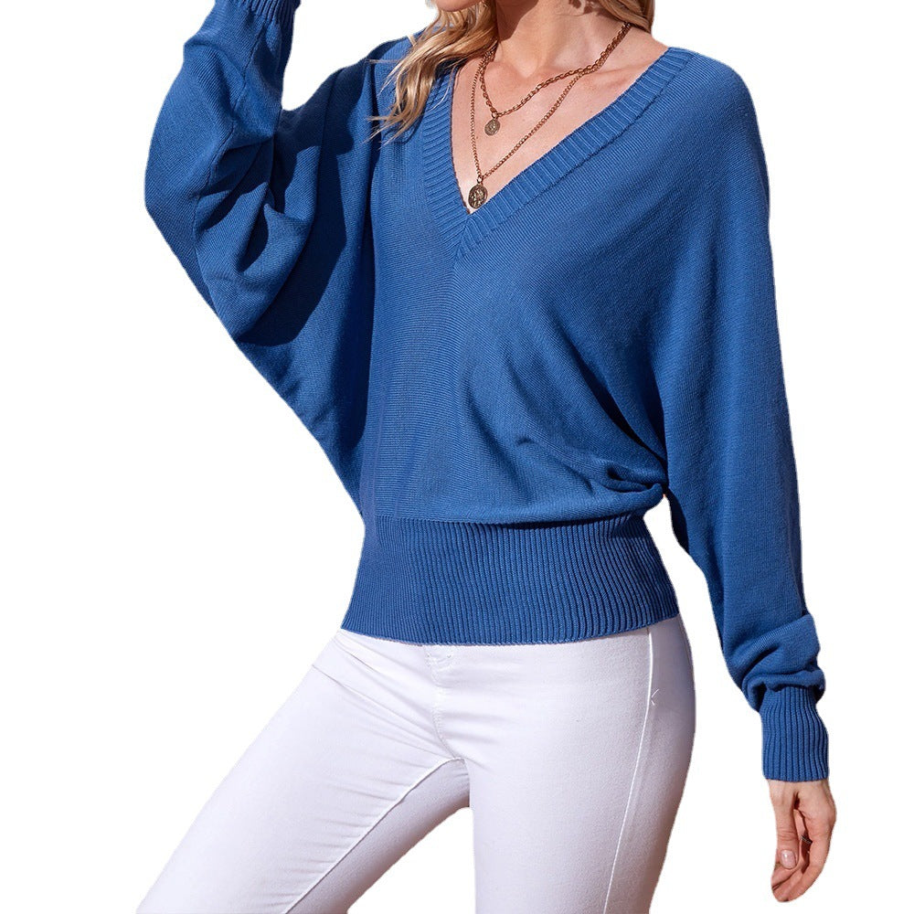 Dames pull en V avec coupe ample et manches bouffantes Chic und Stil