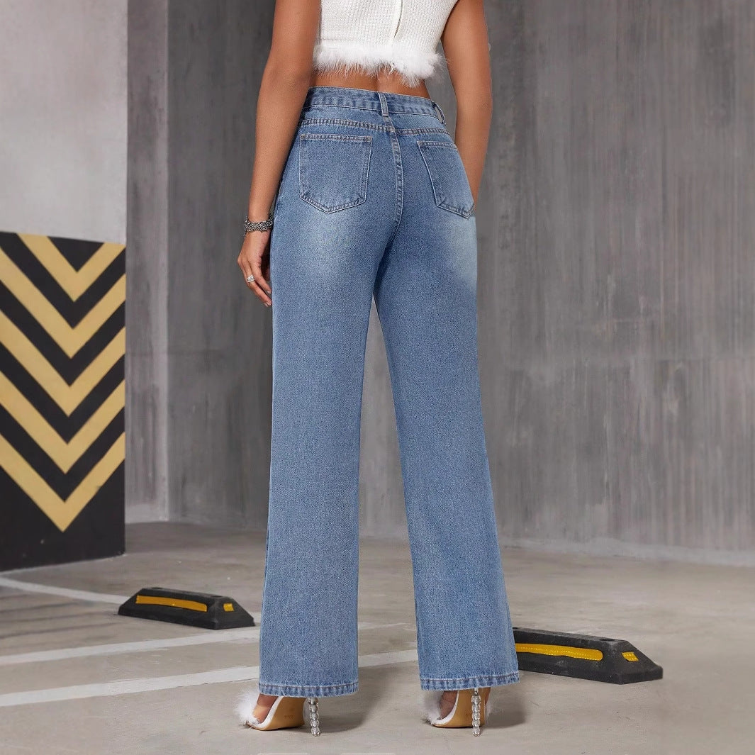Jean femme évasé taille haute et jambe large Chic und Stil