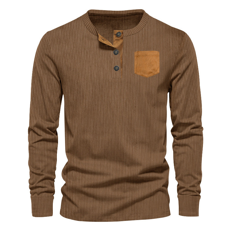 Homme T-shirt Henley à manches longues avec design en rib cordé et poche poitrine pratique Chic und Stil