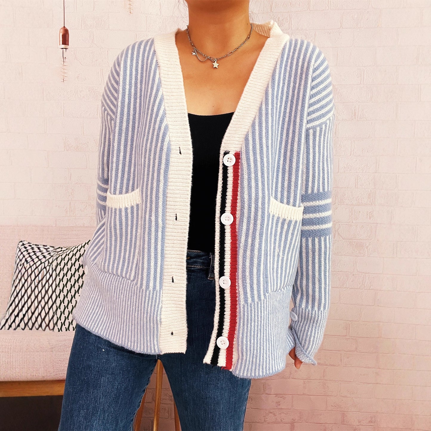 Pull en tricot pour femmes avec motif rayé à la mode Chic und Stil