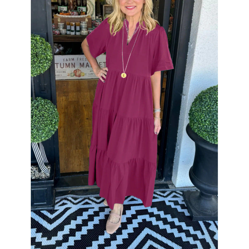 Robe maxi à manches longues pour femme avec décolleté en V et détail volant Chic und Stil