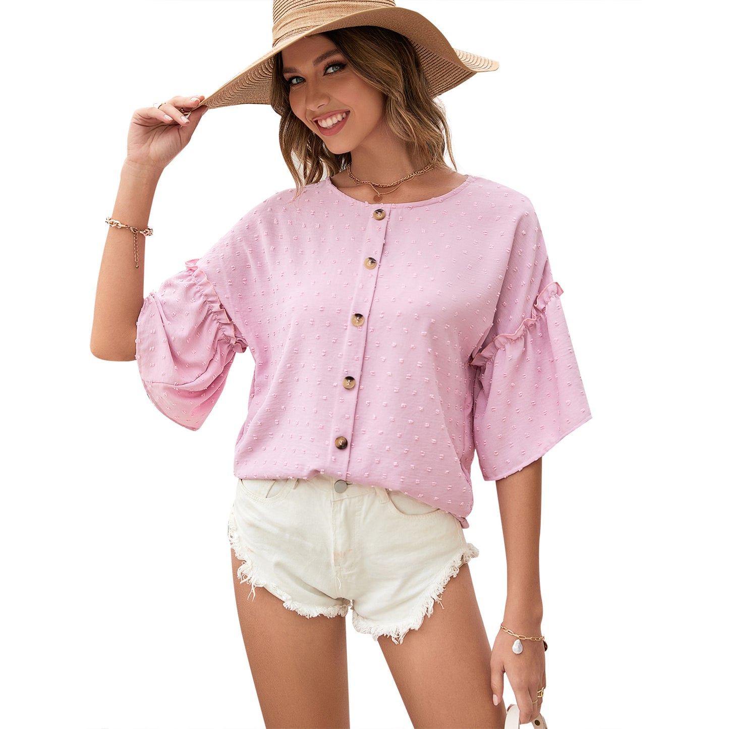 Blouse pour femmes avec des détails en volants et des boutons décoratifs Chic und Stil