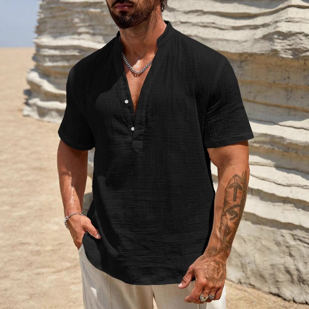 Chemise décontractée à manches longues pour hommes avec col montant et détail de bouton moderne Chic und Stil