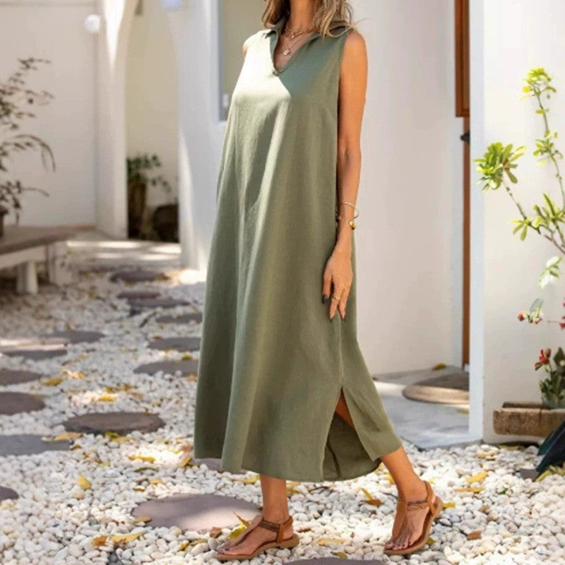 Robe maxi décontractée pour femmes avec fentes latérales et col Chic und Stil