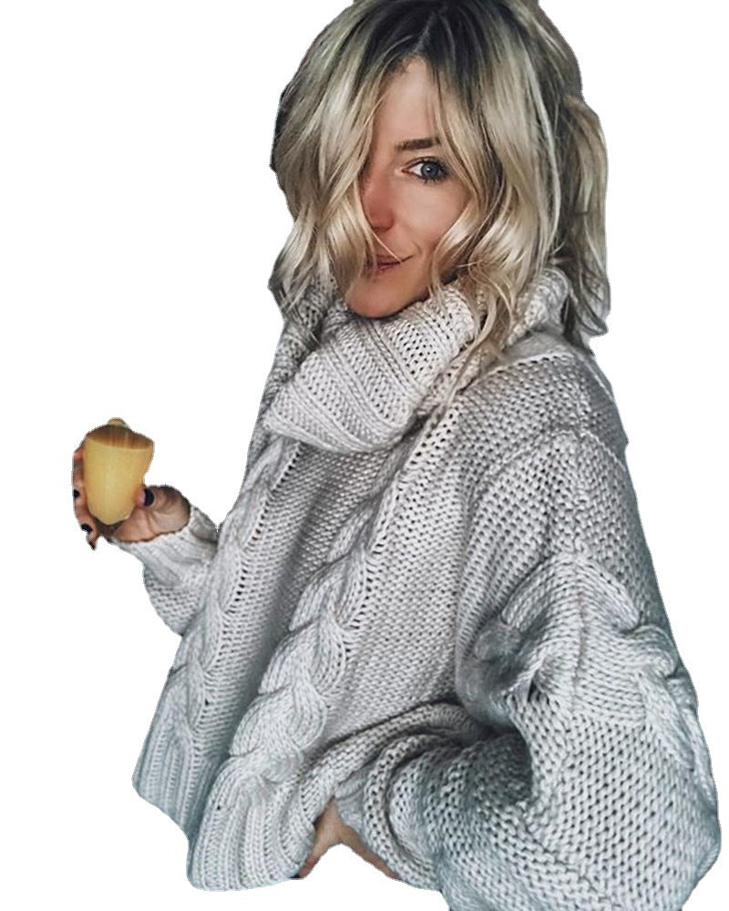 Pull en grosse maille pour femmes avec motif en relief décoratif et col montant Chic und Stil