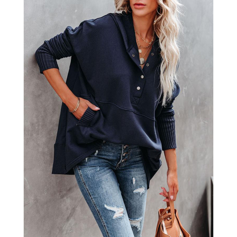 Sweat à capuche décontracté pour femmes avec patte de boutonnage et poche kangourou Chic und Stil