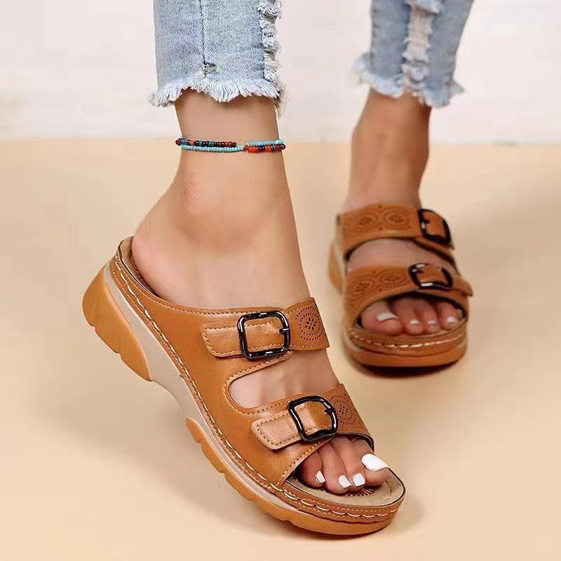 Sandales de santé confortables et élégantes pour femmes avec fermeture à double boucle Chic und Stil