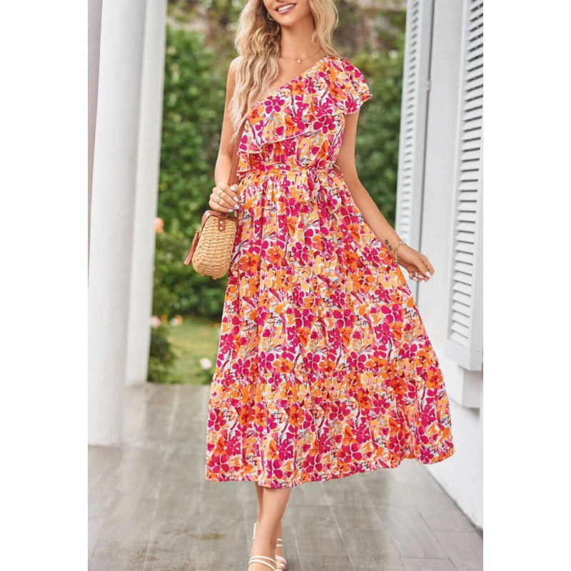 Femme Robe Maxi Fleurie À Une Épaule Chic und Stil