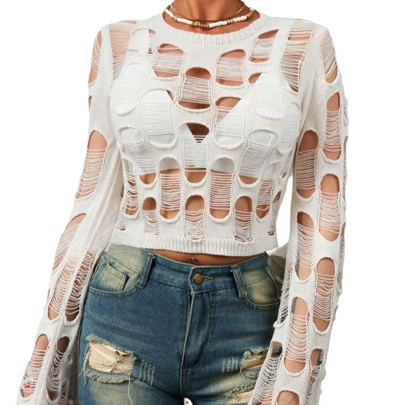 Dames Crop Top avec un design découpé unique et des manches longues Chic und Stil