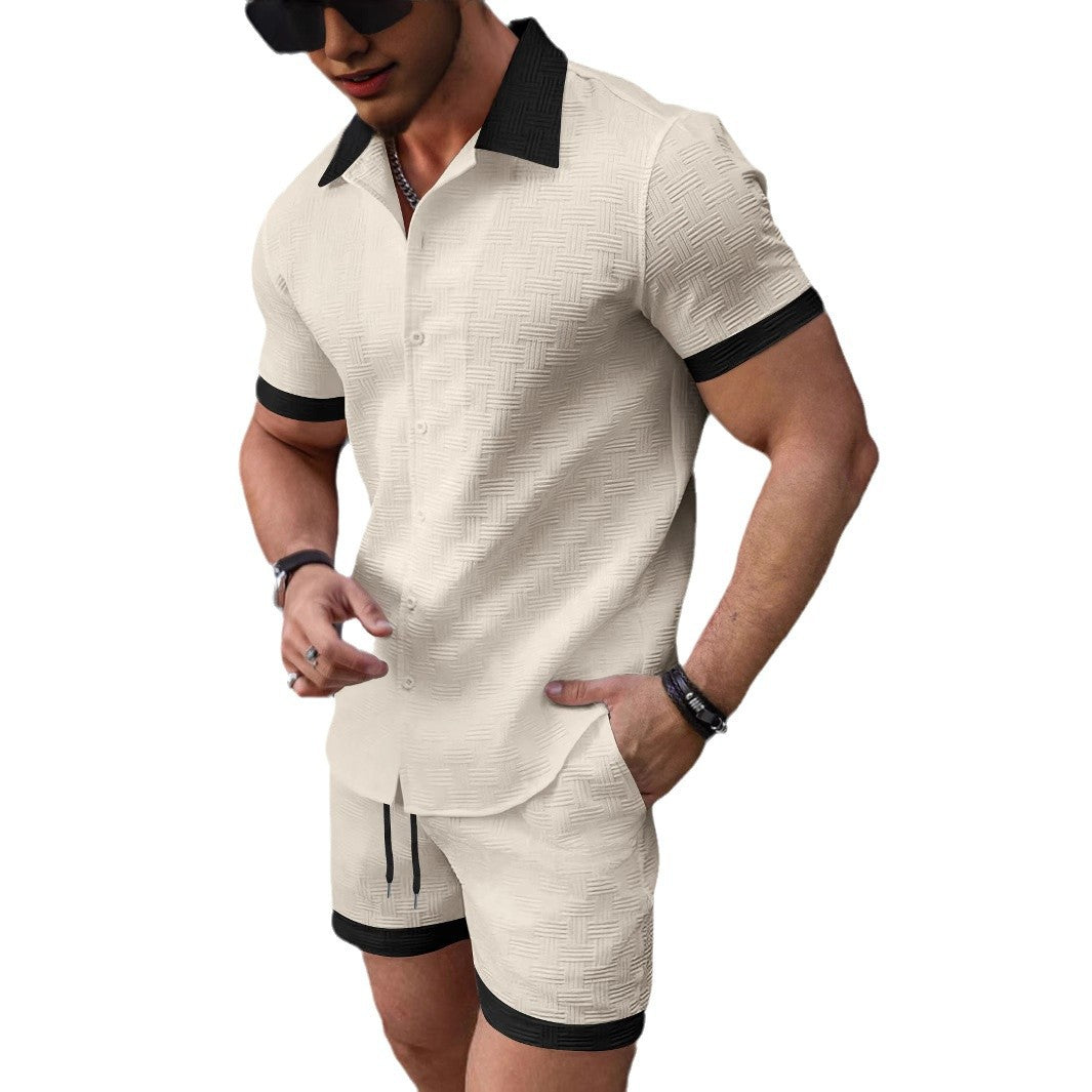 Chemise à manches courtes structurée pour hommes avec boutons et ensemble de shorts de loisirs Chic und Stil