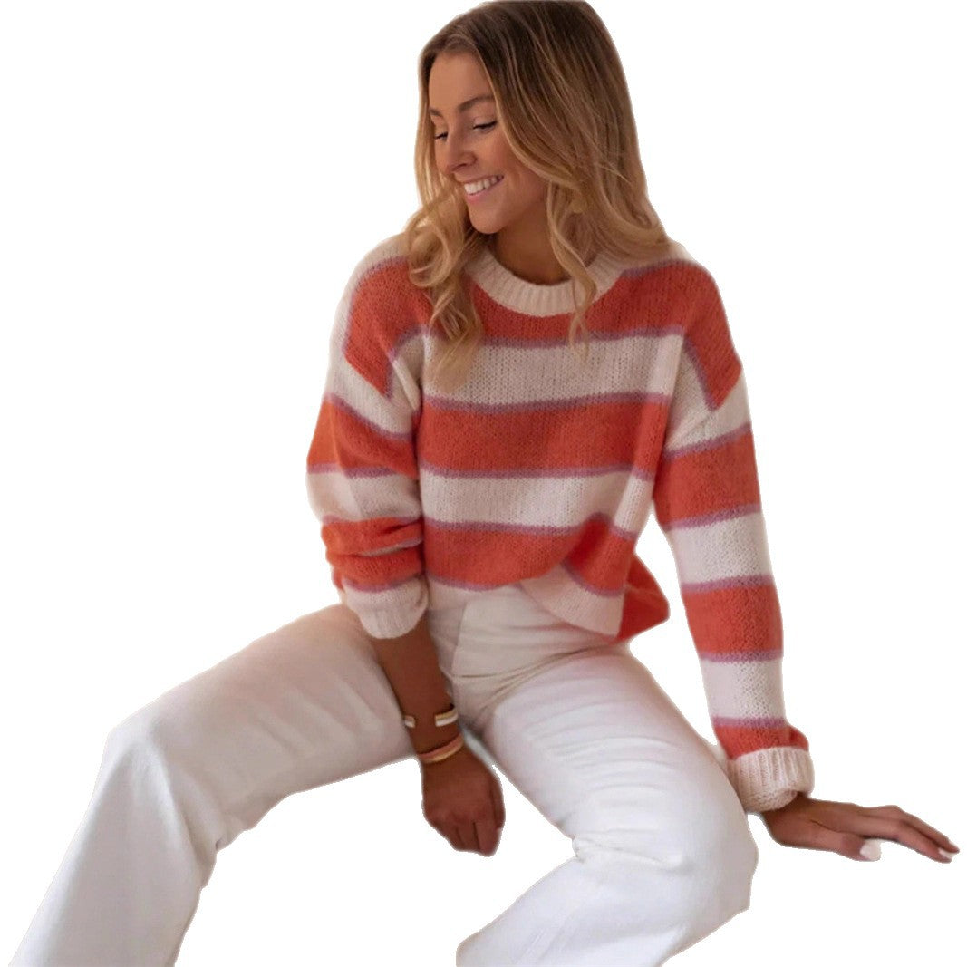 Dames Pull Over Taille Large avec un motif rayé élégant et un mélange doux de mohair et laine Chic und Stil