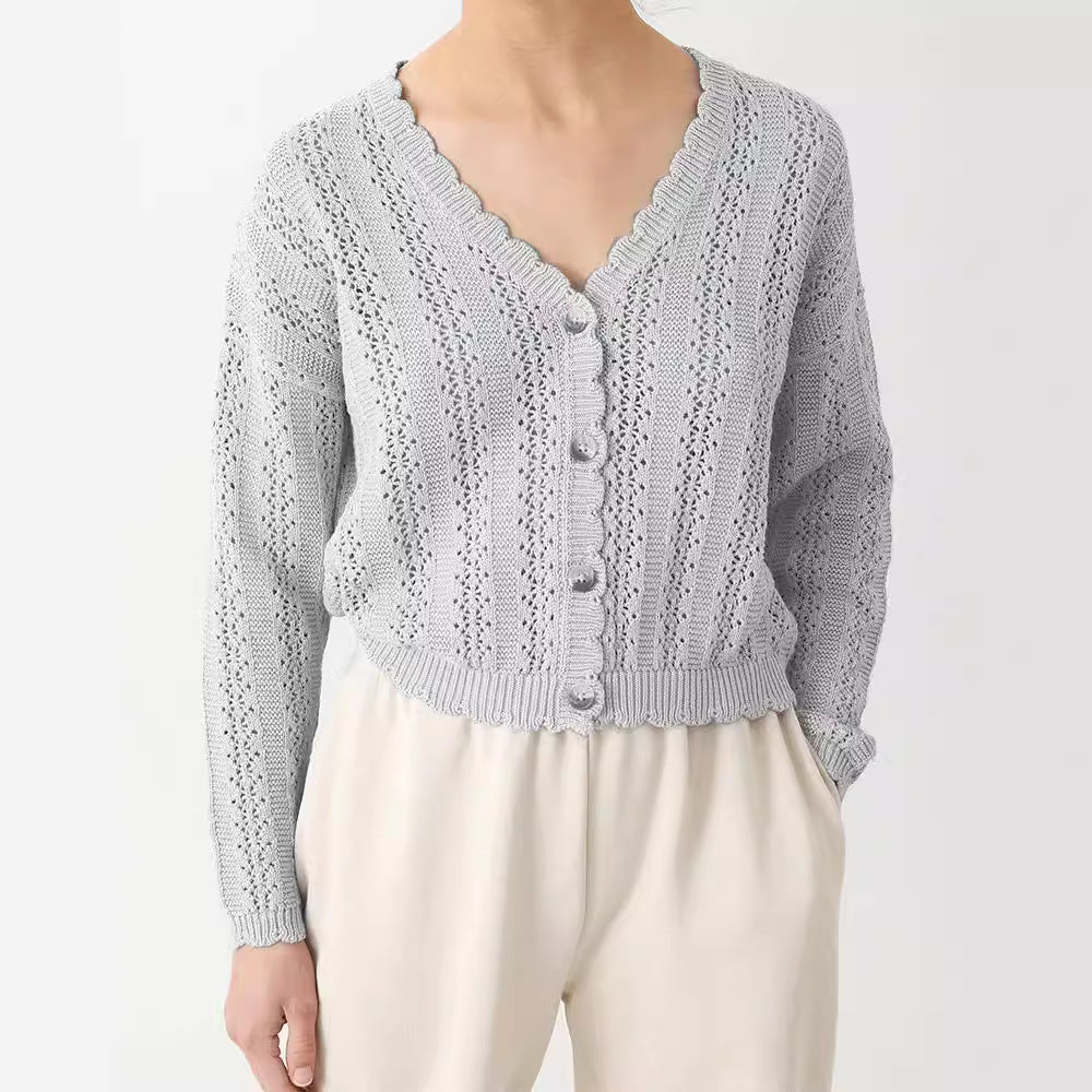 Cardigan tricot pour femmes avec volants féminins et détails de boutons Chic und Stil