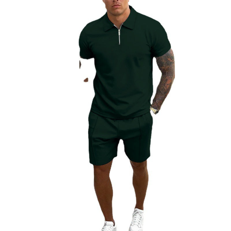 Hommes Freizeit-Zip-Up Polo et Shorts Set Chic und Stil