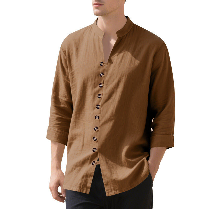 Chemise décontractée à manches longues pour hommes avec col Henley et boutons tendance Chic und Stil