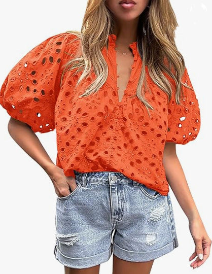Blouse à manches bouffantes œillets pour femmes Chic und Stil