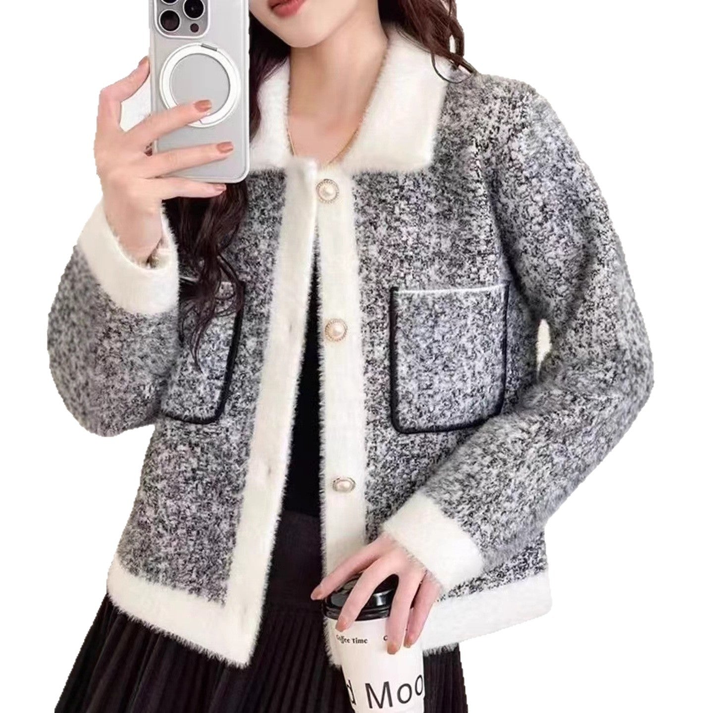 Dames Pull-over moelleux avec poches et col contrastants Chic und Stil