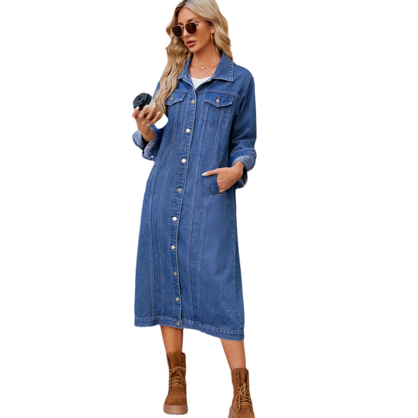 Women's long denim jacket in a timeless Chic und Stil design