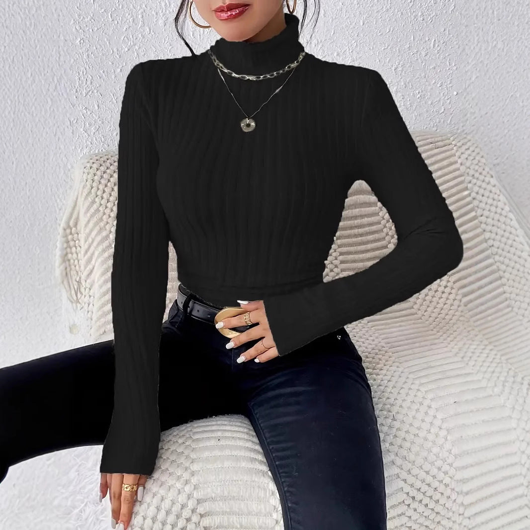 Pull à col roulé à manches longues pour femmes en fine maille côtelée Chic und Stil