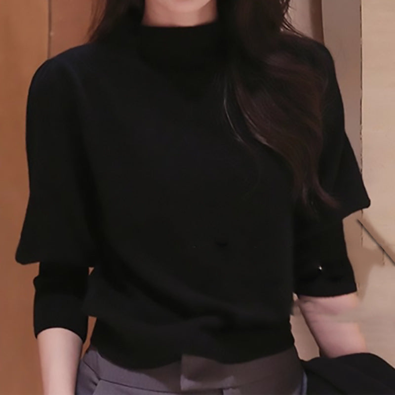 Pull à col haut à manches bouffantes élégant pour femmes Chic und Stil