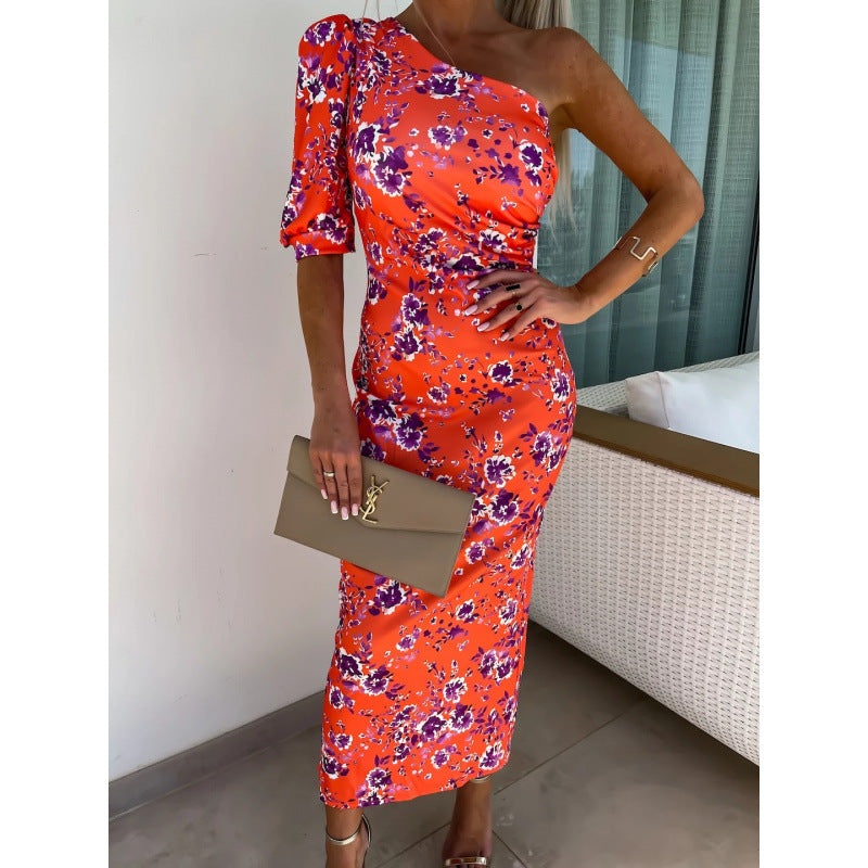 Robe maxi à une épaule pour femme avec détail à volants sur la manche Chic und Stil