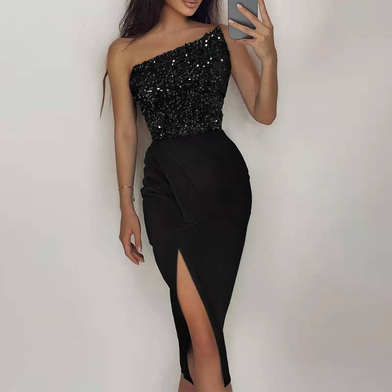 Robes de soirée à paillettes à épaule unique Chic und Stil
