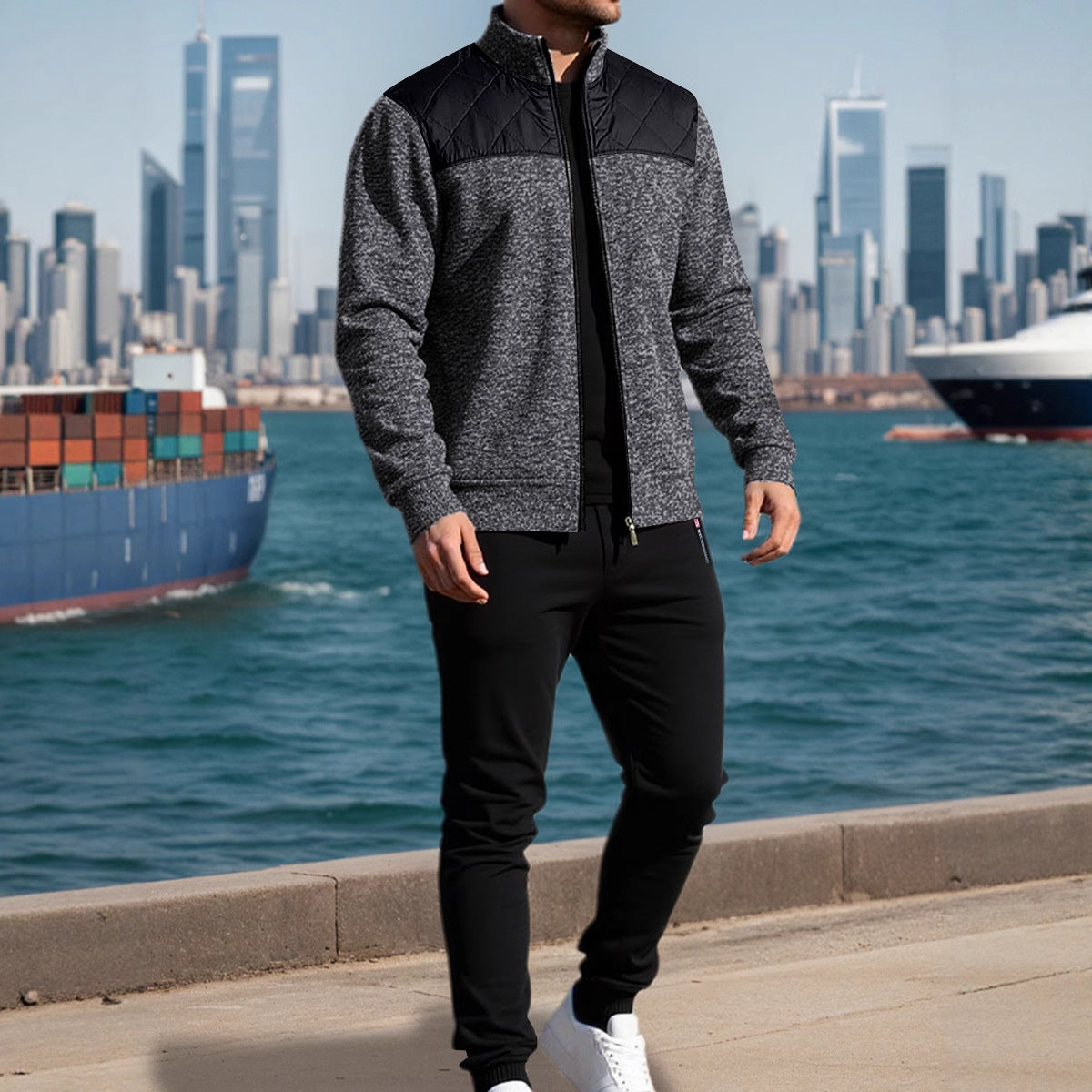 Veste de sport pour hommes avec un motif à côtes horizontales et une zone d'épaule légèrement rembourrée Chic und Stil